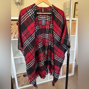 Forever 21 Black & Red Plaid Knit Poncho